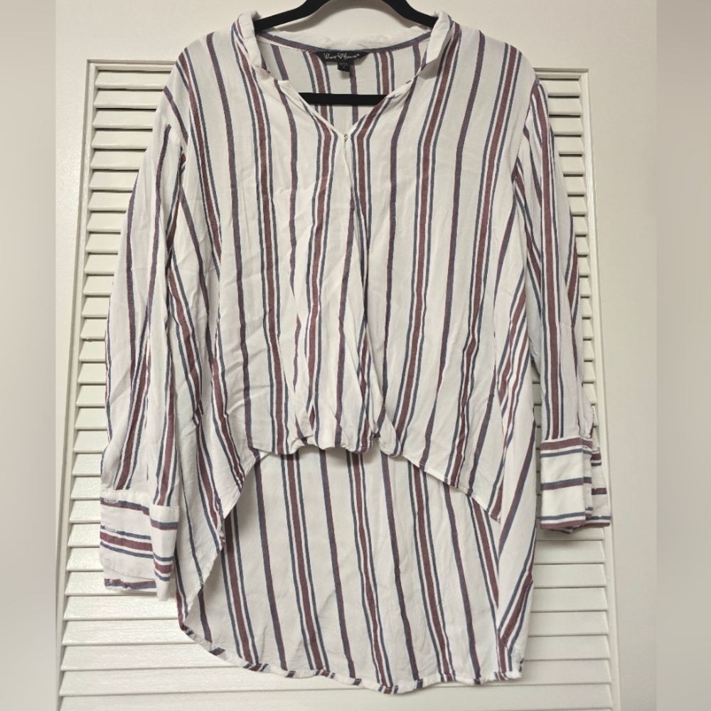 Velvet Heart - Striped Long-Sleeve Lightweight High-Low Top